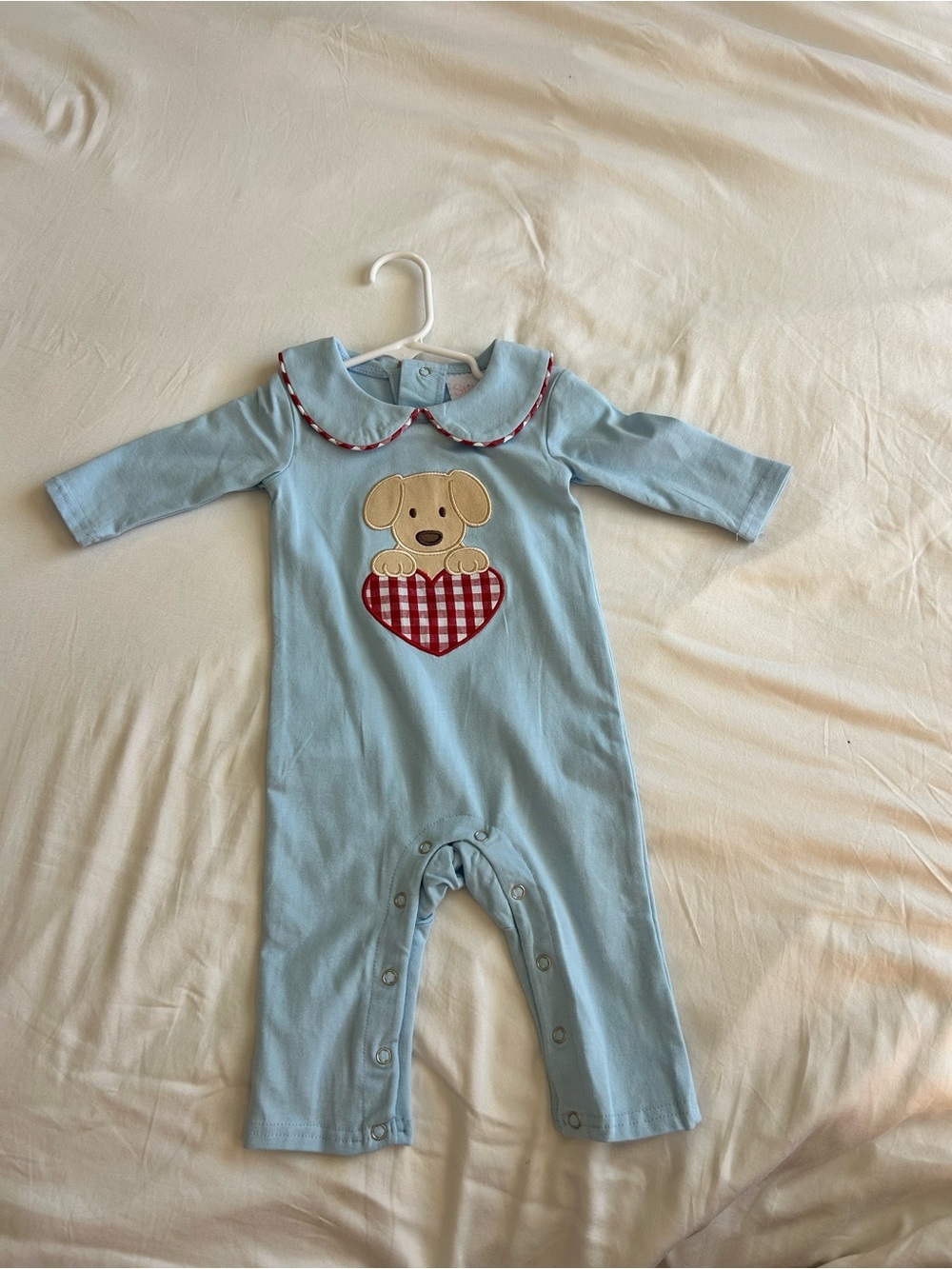 Stitchy Fish Baby Blue Puppy Heart Appliqué One-Piece | NWOT | 3-6m